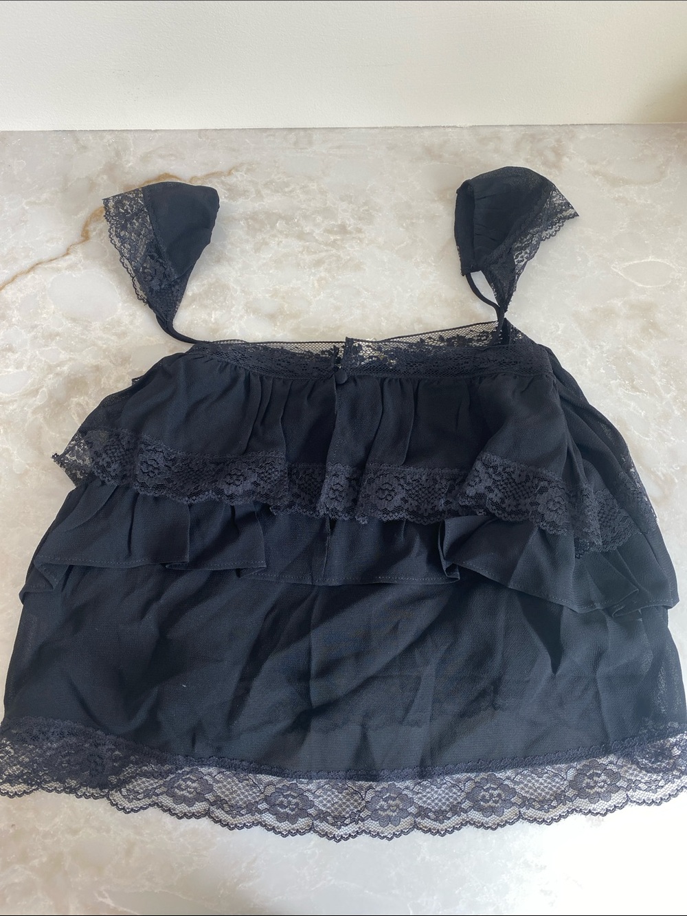 Black Lace Ruffle Camisole Tank